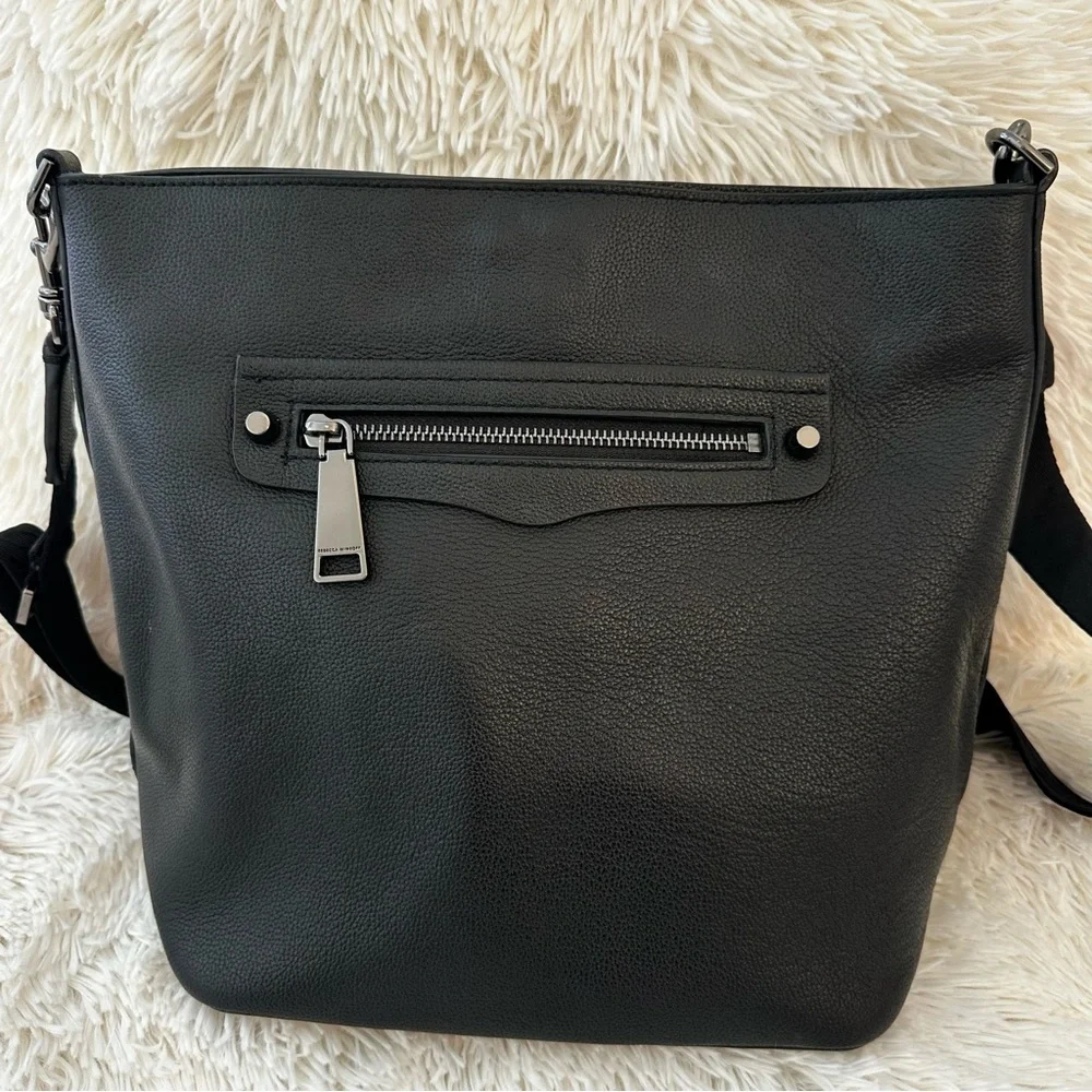 Rebecca Minkoff Regan Black Pebbled Leather Bucket Crossbody Shoulder Bag